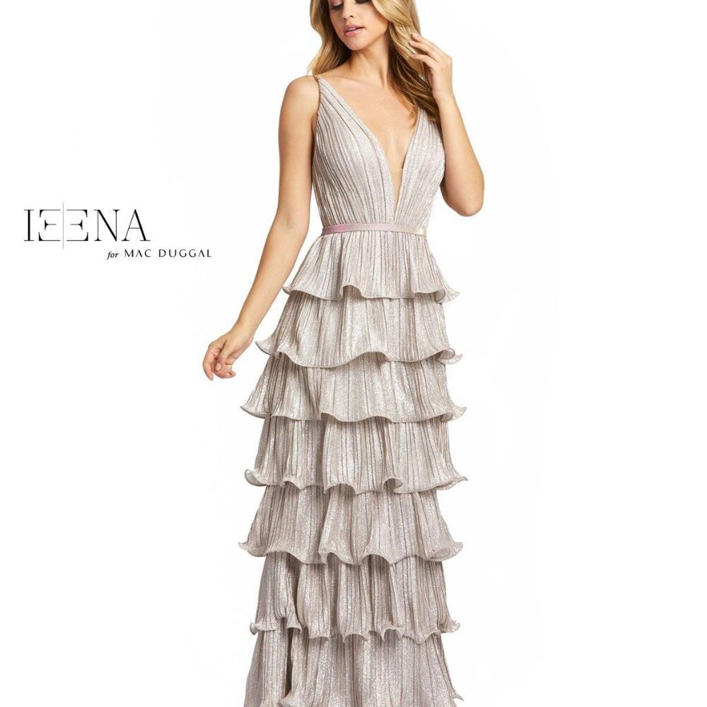 Ieena Mac Duggal- 26304 Rose Pink Sparkle Glitter Ruffle Tiered Mini